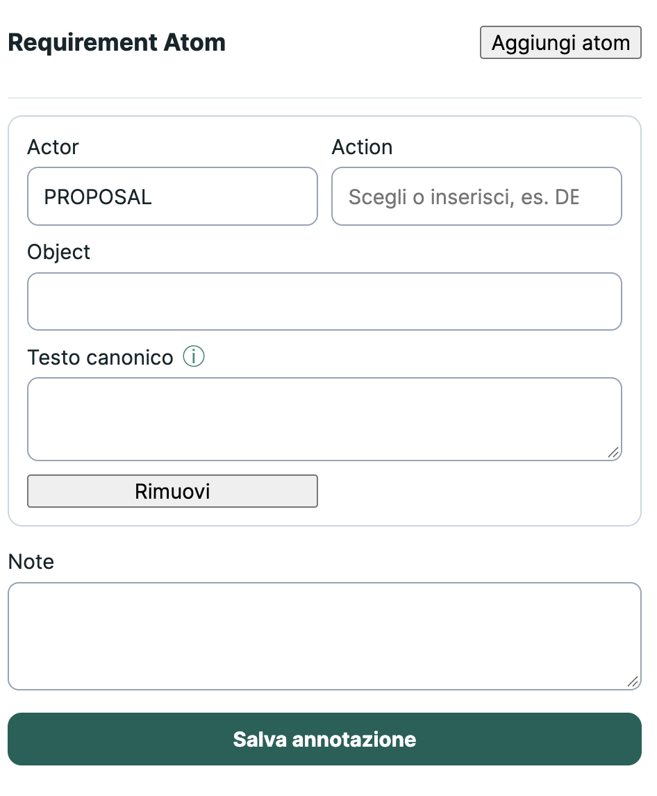 Pannello Sì — sezione Requirement Atom